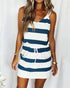 Striped Print Colorblock Drawstring Casual Dress